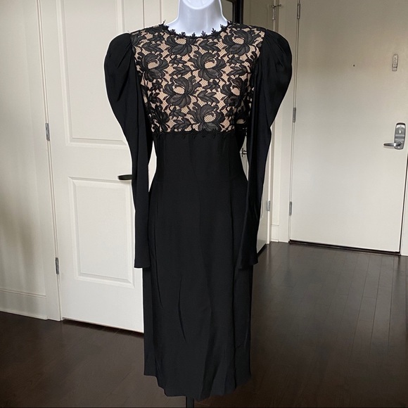 Stunning Cha Chez Vintage Lace Dress with Puff Sleeves and Bow Exposed Back 12 - Picture 2 of 16
